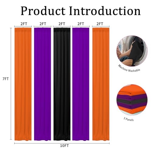 Halloween Backdrop Curtain – 10×7ft Black Orange 10×7 FT Orange Purple Black