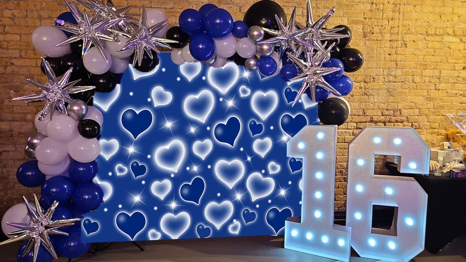 Royal Blue Early 2000s Heart Photo Backdrop 10x8FT Glitter Love Heart Congrat…