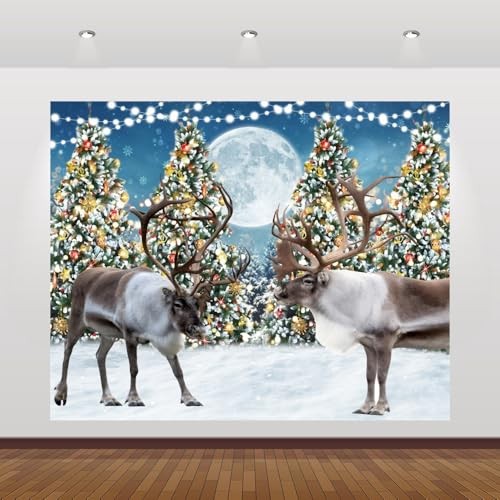 10x8ft Snowflake Backdrop for Winter – Snowflakes & Reindeer Forest