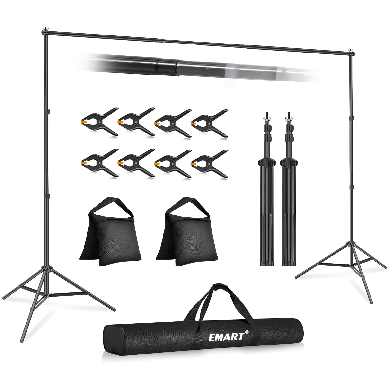 10x7ft Backdrop Stand Kit with Crossbars Clamps Sandbags Carry Bag