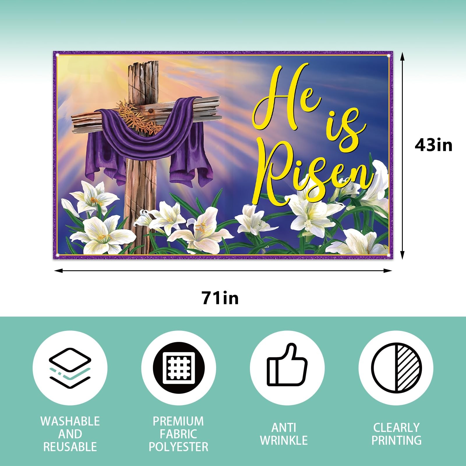 He is Risen Backdrop for Photography Lily Cross 71 inches x 43 inches, Purple