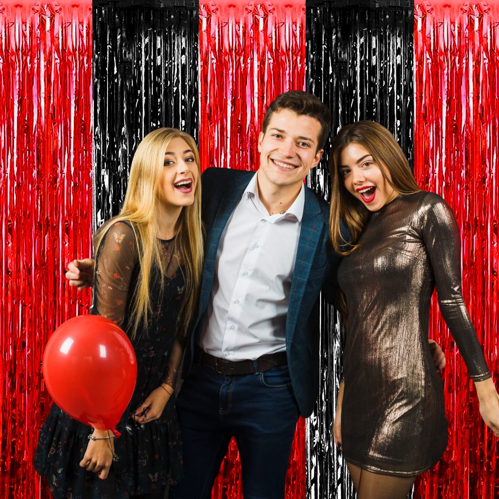 4 PCS Foil Fringe Curtain Backdrop 3.28Ft x 6.56Ft Metallic Tinsel Streamers