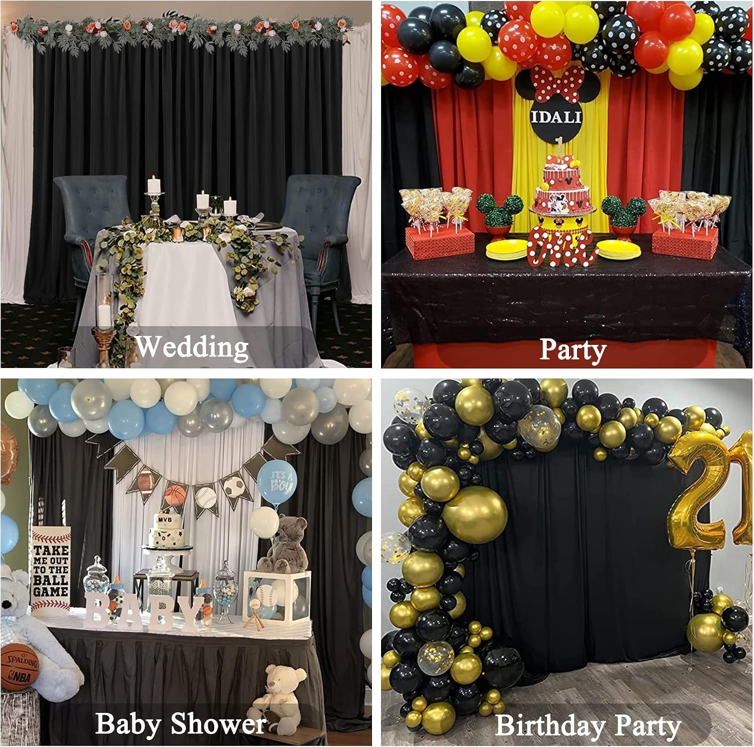 Elegant 10ft x 7ft Black Backdrop Curtains – Set of 2 for Parties & Weddings