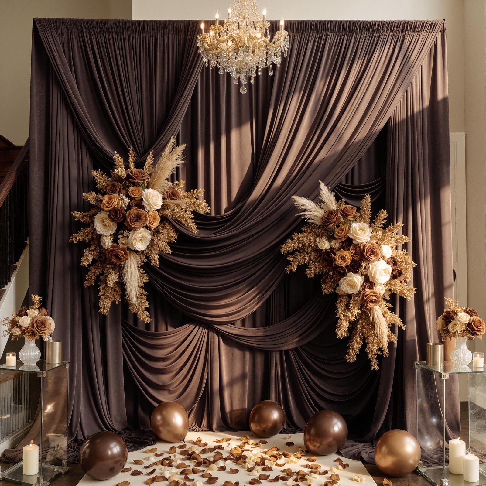 2 Panels 10×15 FT Brown Backdrop Curtain Wrinkle Free Polyester Photo Drapes