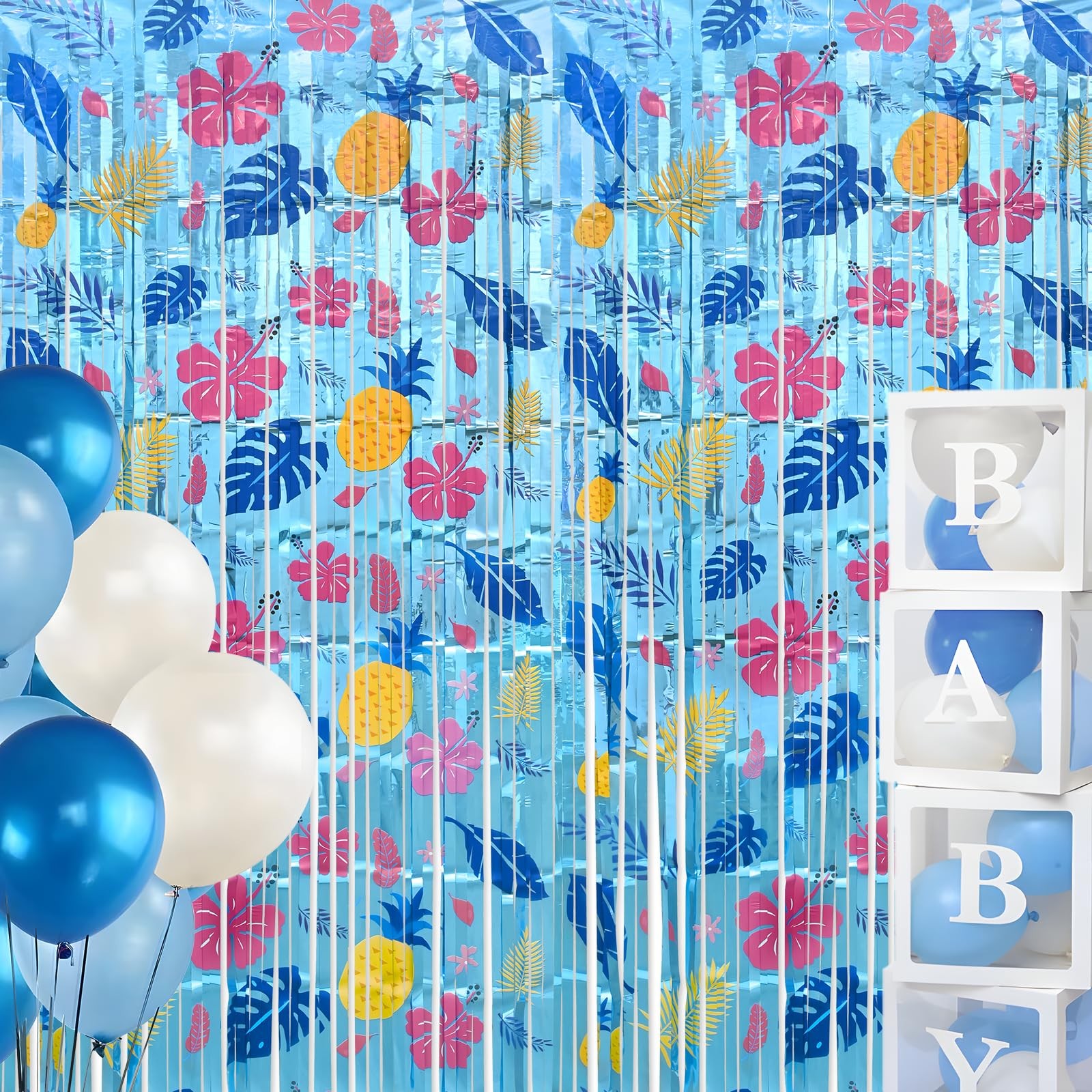 Cartoon Birthday Party Supplies, 2 Pack Hawaiian Element Pattern Foil Fringe …