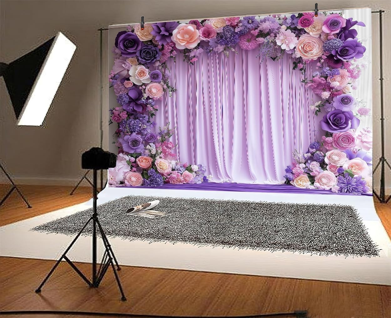 7x7ft Purple Floral Photography Backdrop – Lavender Flower Wall for Weddings, Pa