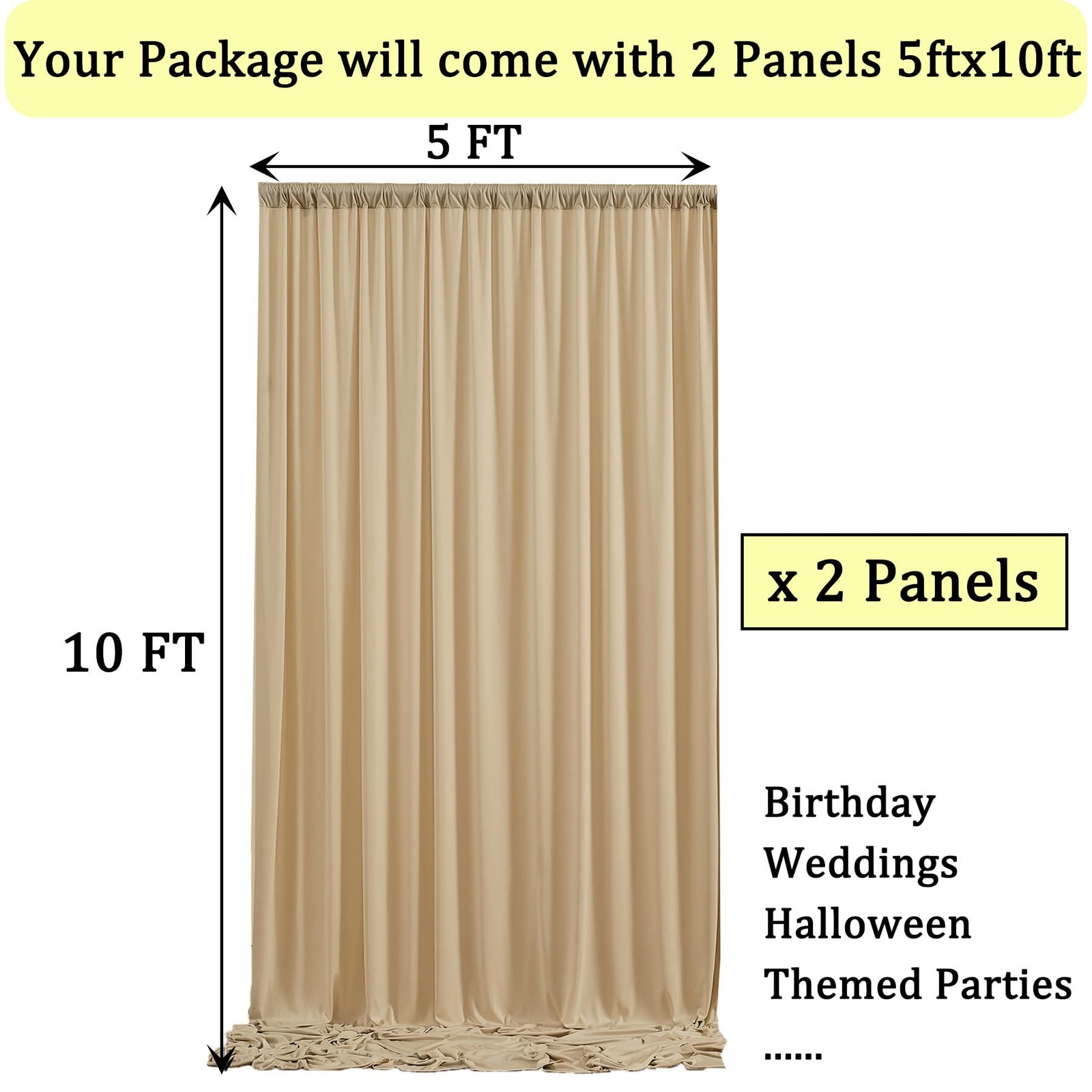 10×10 ft Beige Backdrop Curtains 2 Panels 5×10 ft Wrinkle Free Polyester