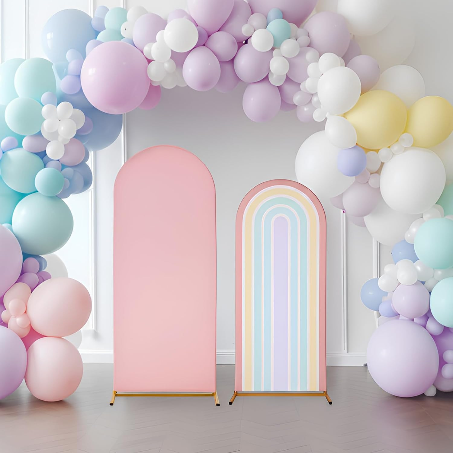 7.2 Ft + 6 Ft Rainbow Arch Backdrop Stand Covers Pastel Background Arched Stretc