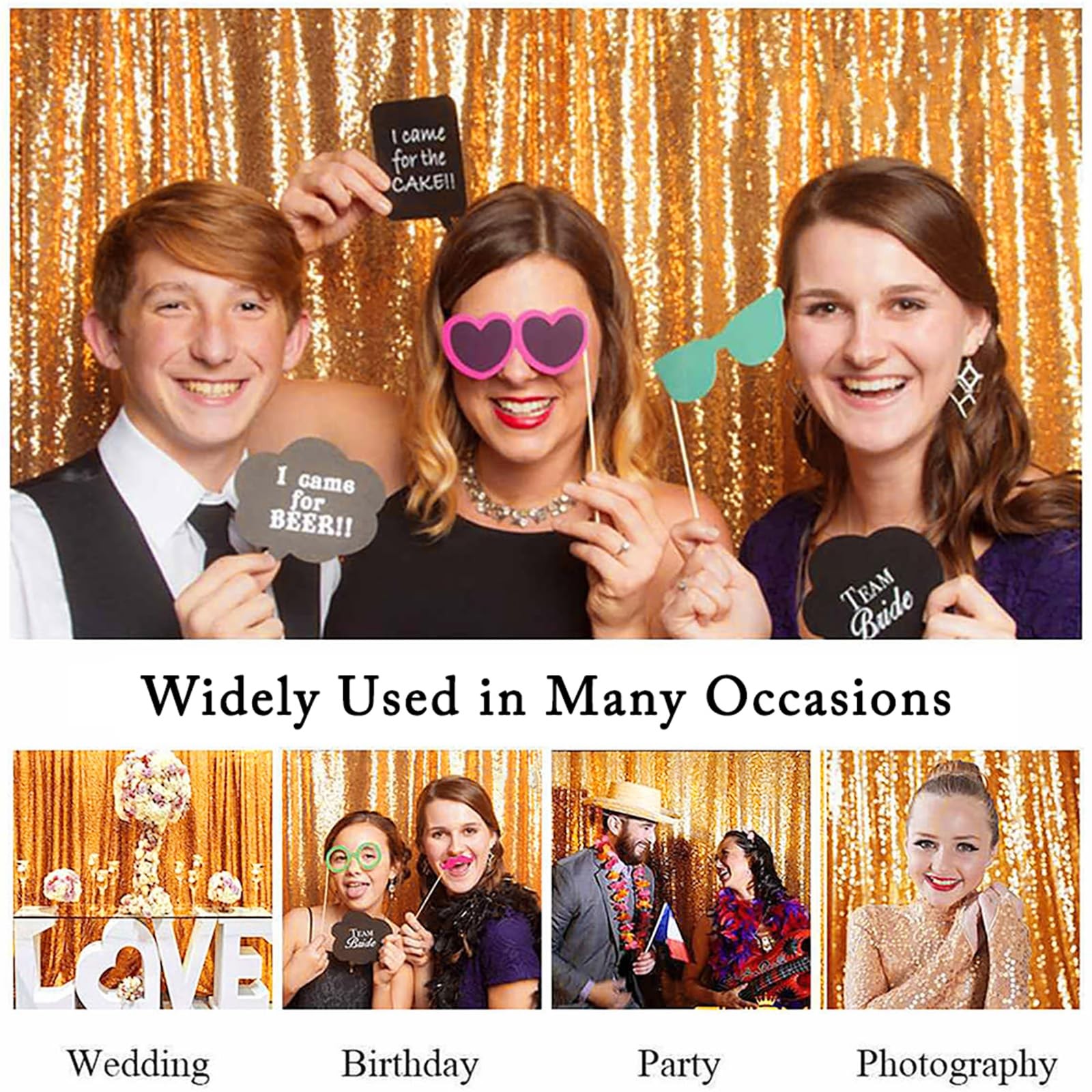 Gold Sequin Backdrop 8x10FT Photo Booth Background Christmas Curtain Decor
