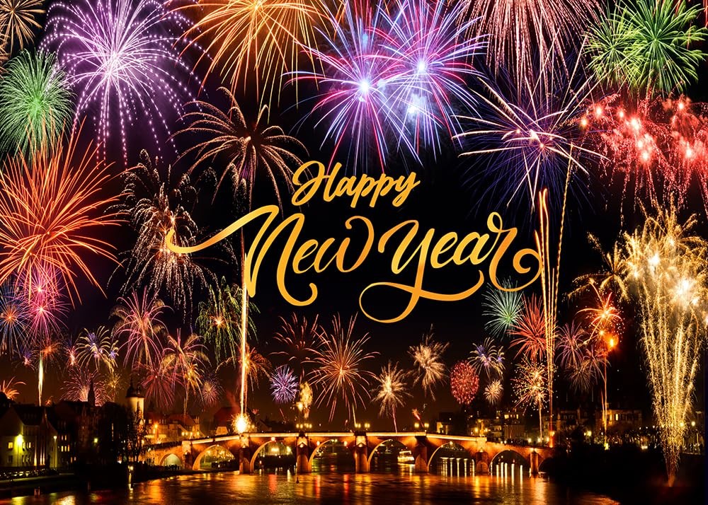 7x5ft New Year 2025 Backdrop – Black Gold New Year Eve Party Background Deco…
