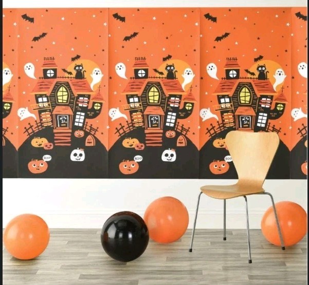 New-Halloween Backdrop Orange Moon Night Graveyard Halloween Banner Spooky House