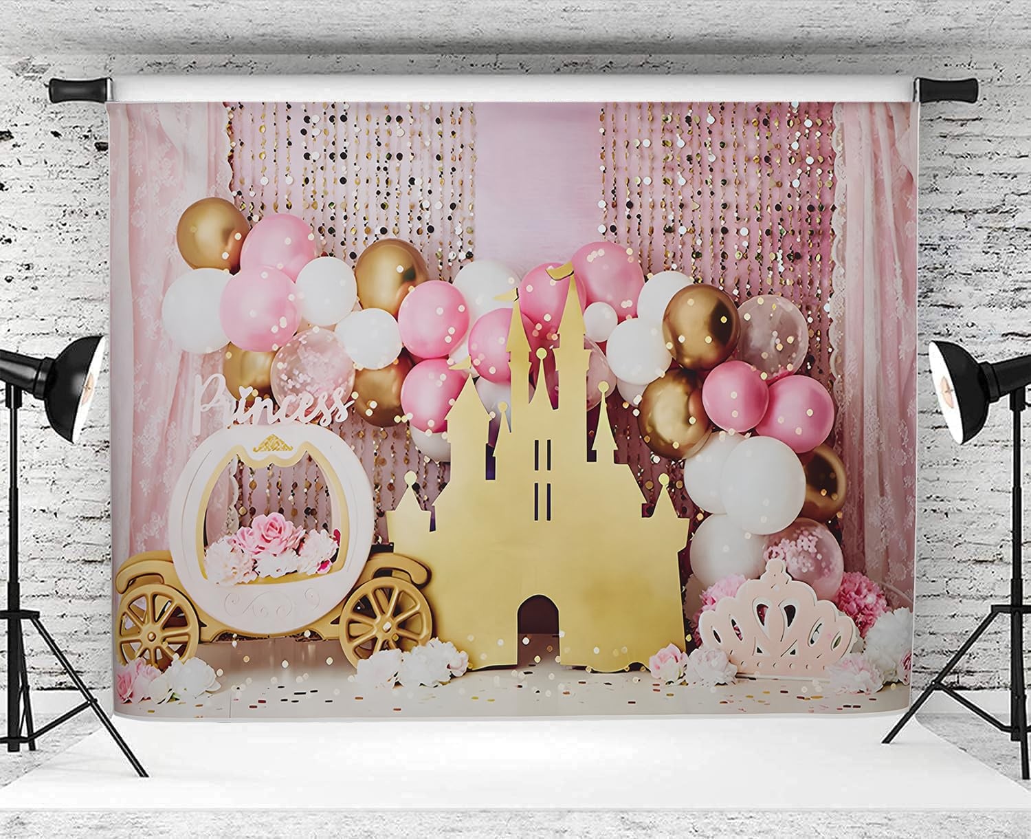 7x5ft Pink Balloons Princess Birthday Backdrop Sweet One Castle Photography B…