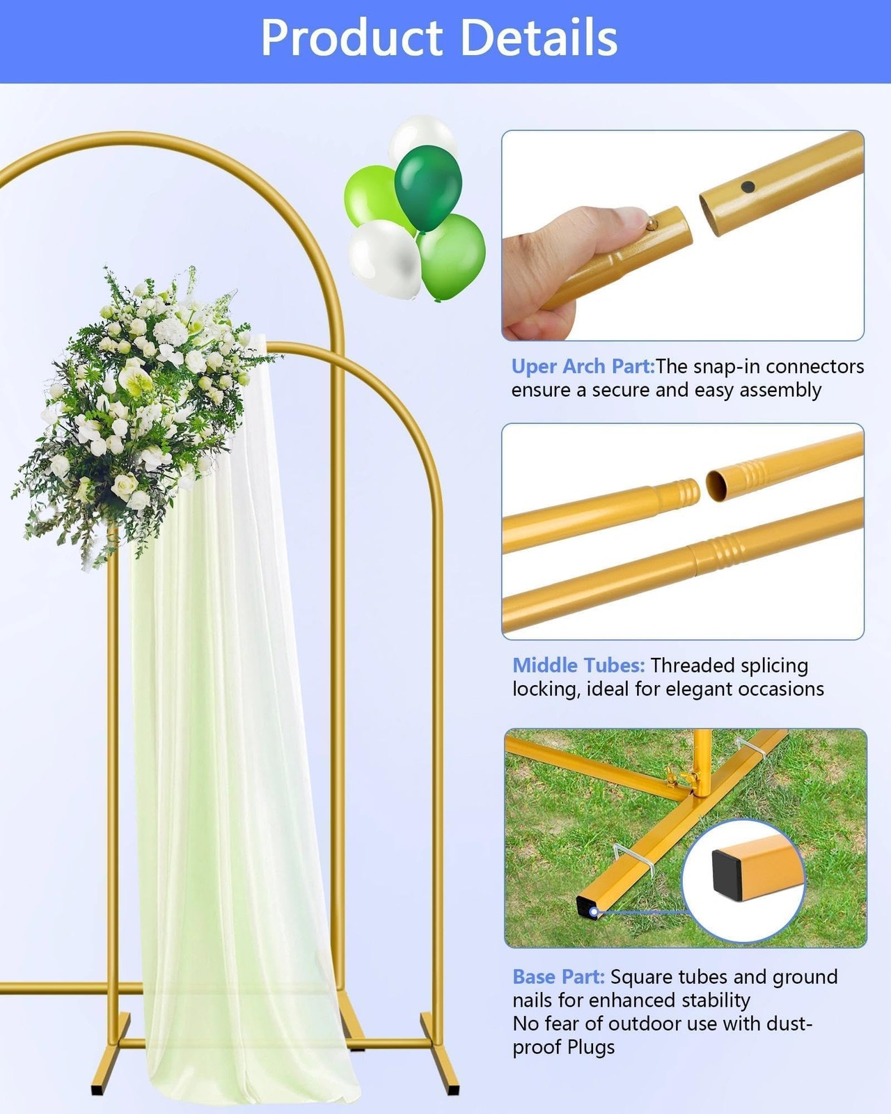 Metal Arch Backdrop Stand Set of 2 (7.2ft + 6ft), Wedding Arch Frame, Stable …