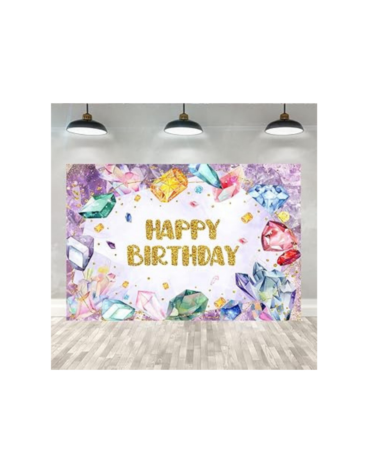 Lofaris 5x3ft Purple Diamond Crystal Happy Birthday Backdrop Gemstone Party gift