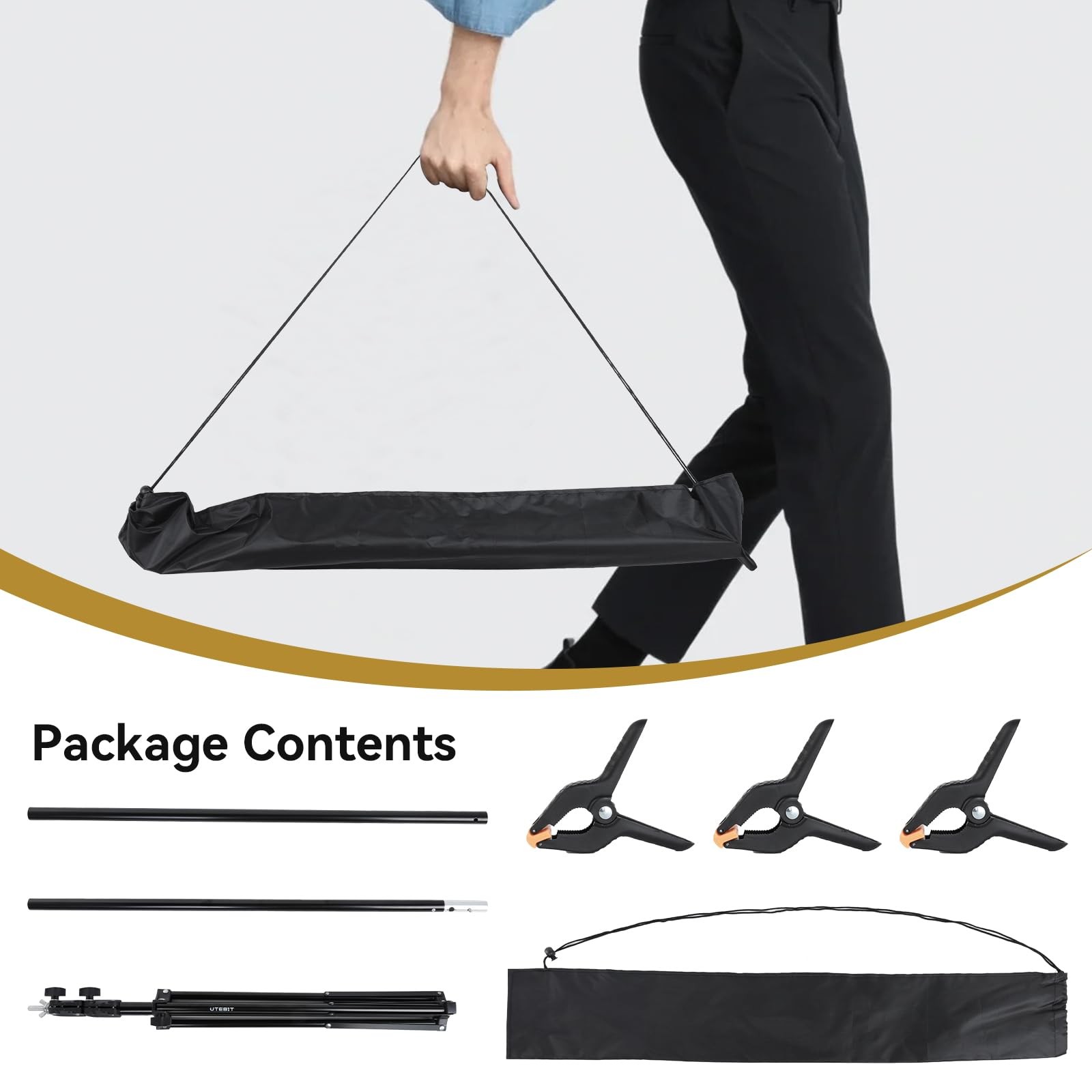 5×6.6 ft T-Shape Backdrop Stand, with 5 Clip Clamps & Carry Bag