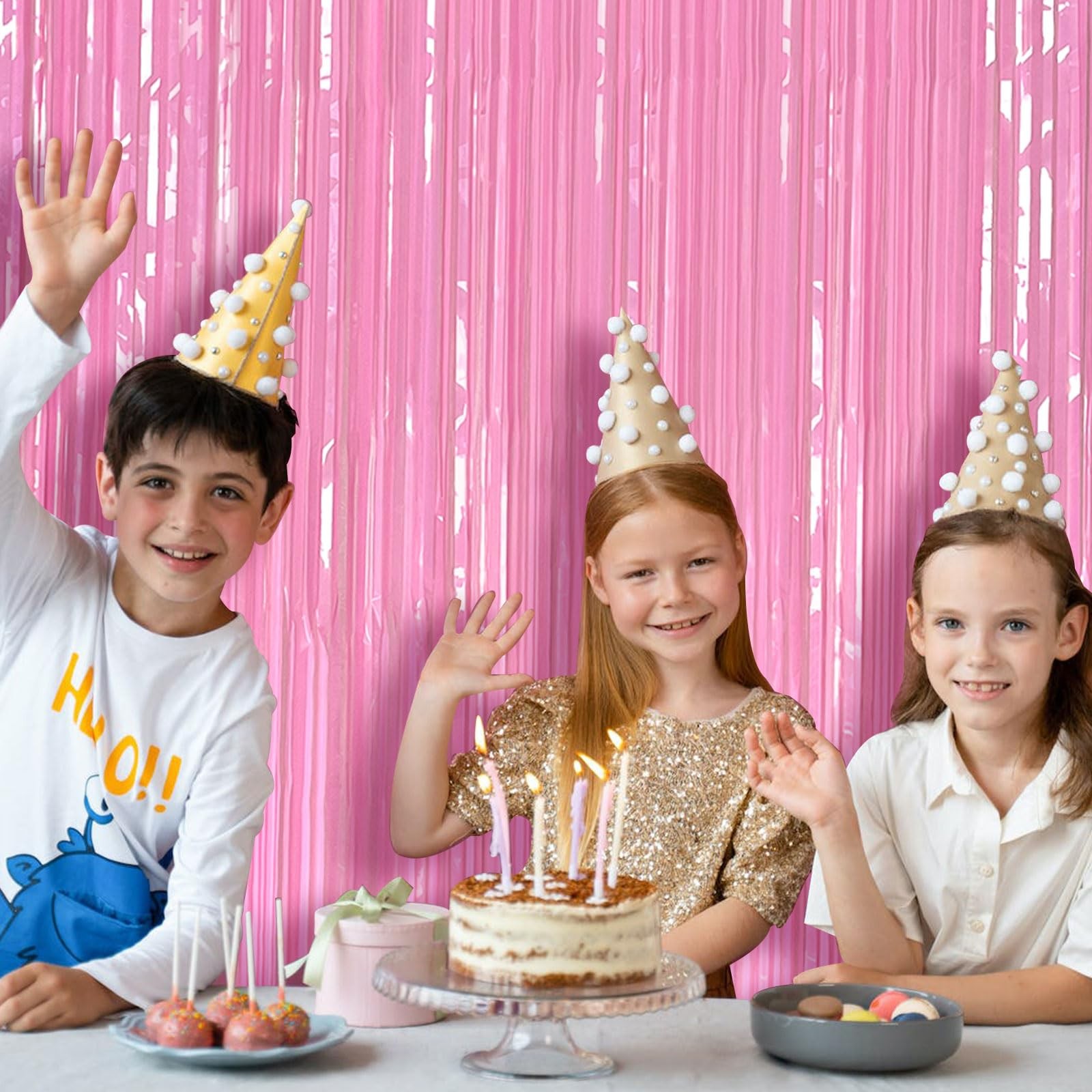 Pastel Pink Party Streamers Foil Fringe Backdrop Curtains Tinsel Streamers Bi…
