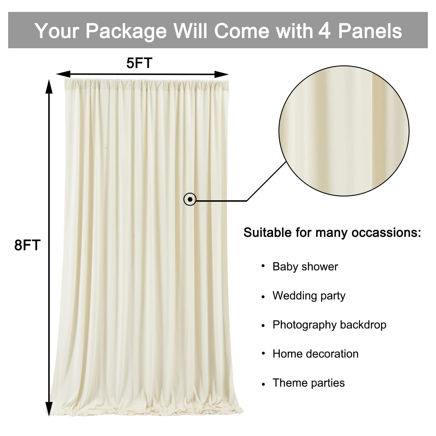 20 ft x 8 ft Ivory Backdrop Curtain Panels, 4 Panels 5 ft x 8 ft Free Polyest…