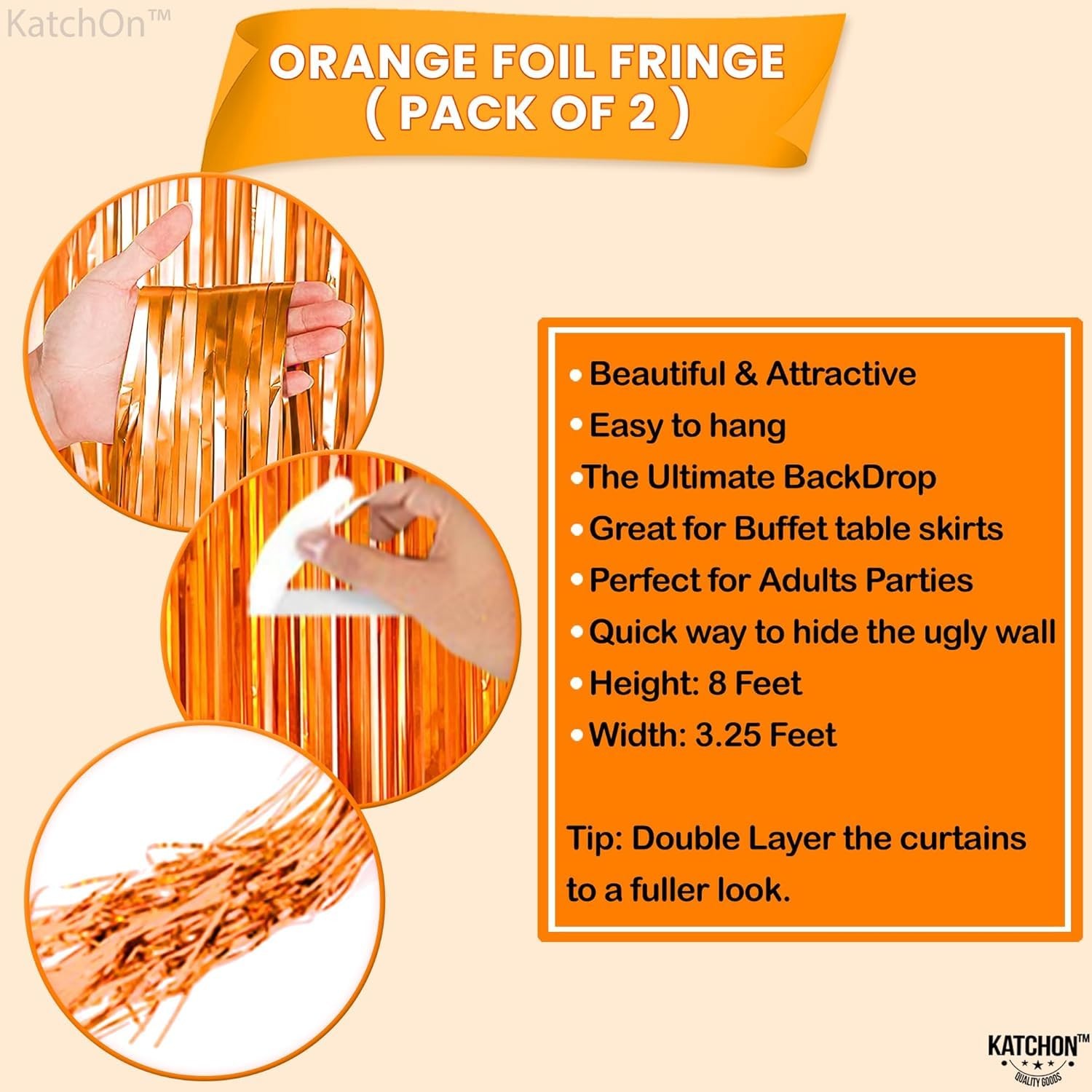 , XtraLarge Orange Fringe Backdrop Curtain – 3.2×8 Feet, Pack of 2 | Orange S…