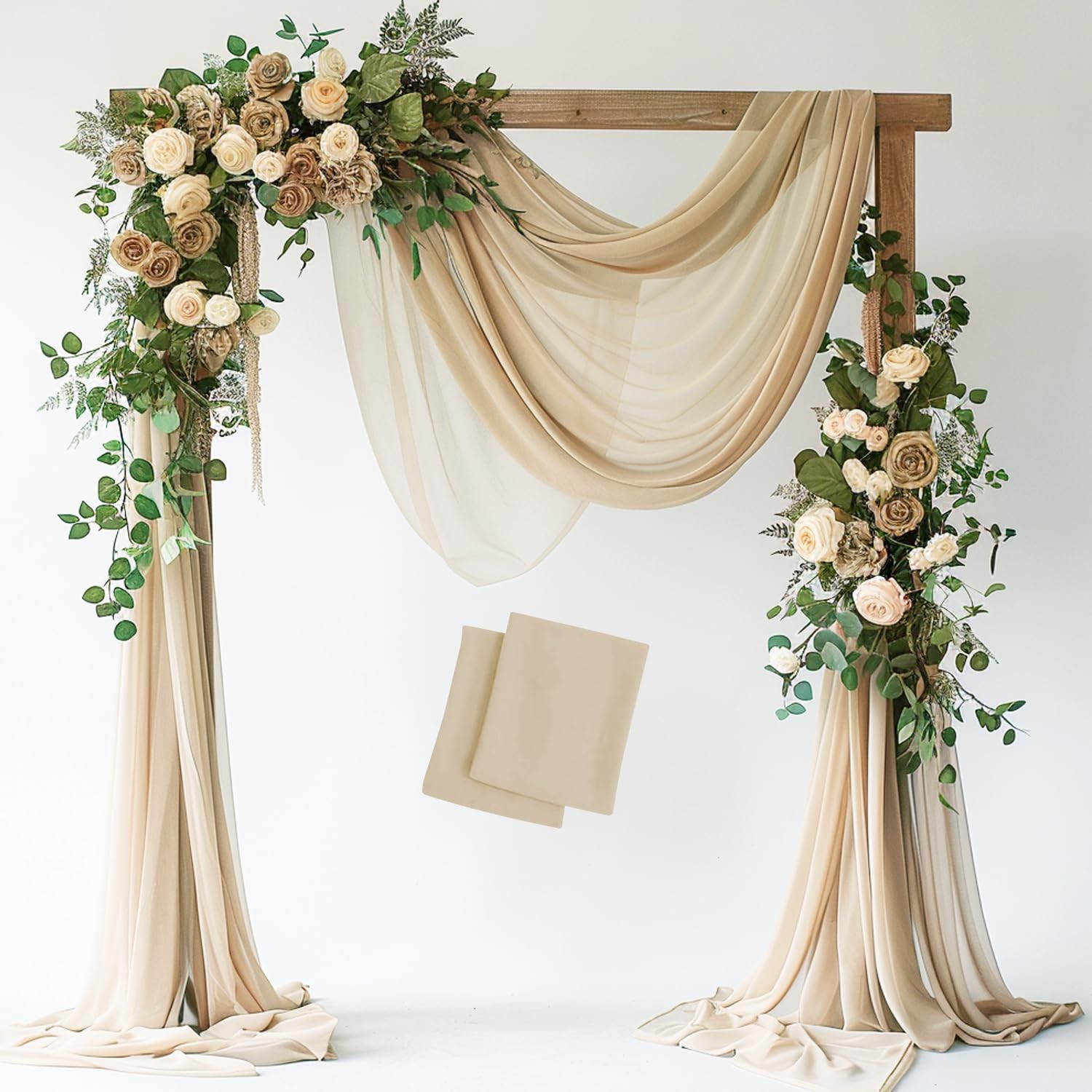 Wedding Arch Draping Fabric 2 Panels 28.7″ x 20FT Champagne Drapes Sheer Fabr…