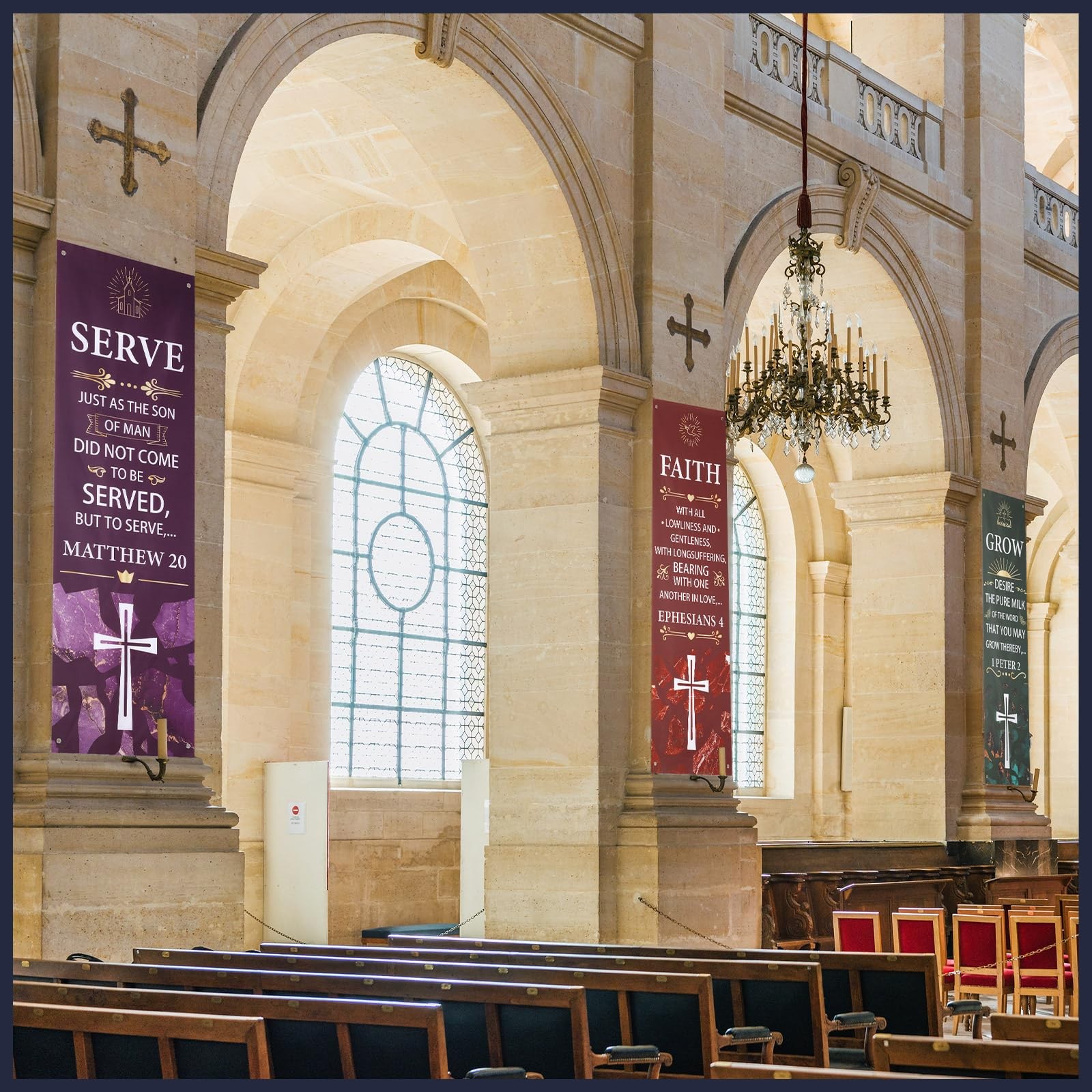 4 Pcs Church Banners with Scripture 2ft x 6ft Oxford Cloth Church Banners for…