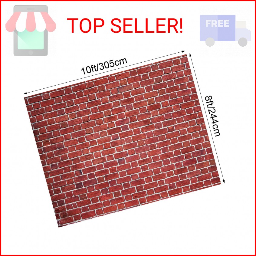 VitalCozy 10 x 8 ft Brick Wall Backdrop for Photoshoot Polyester Fabric Red Bric