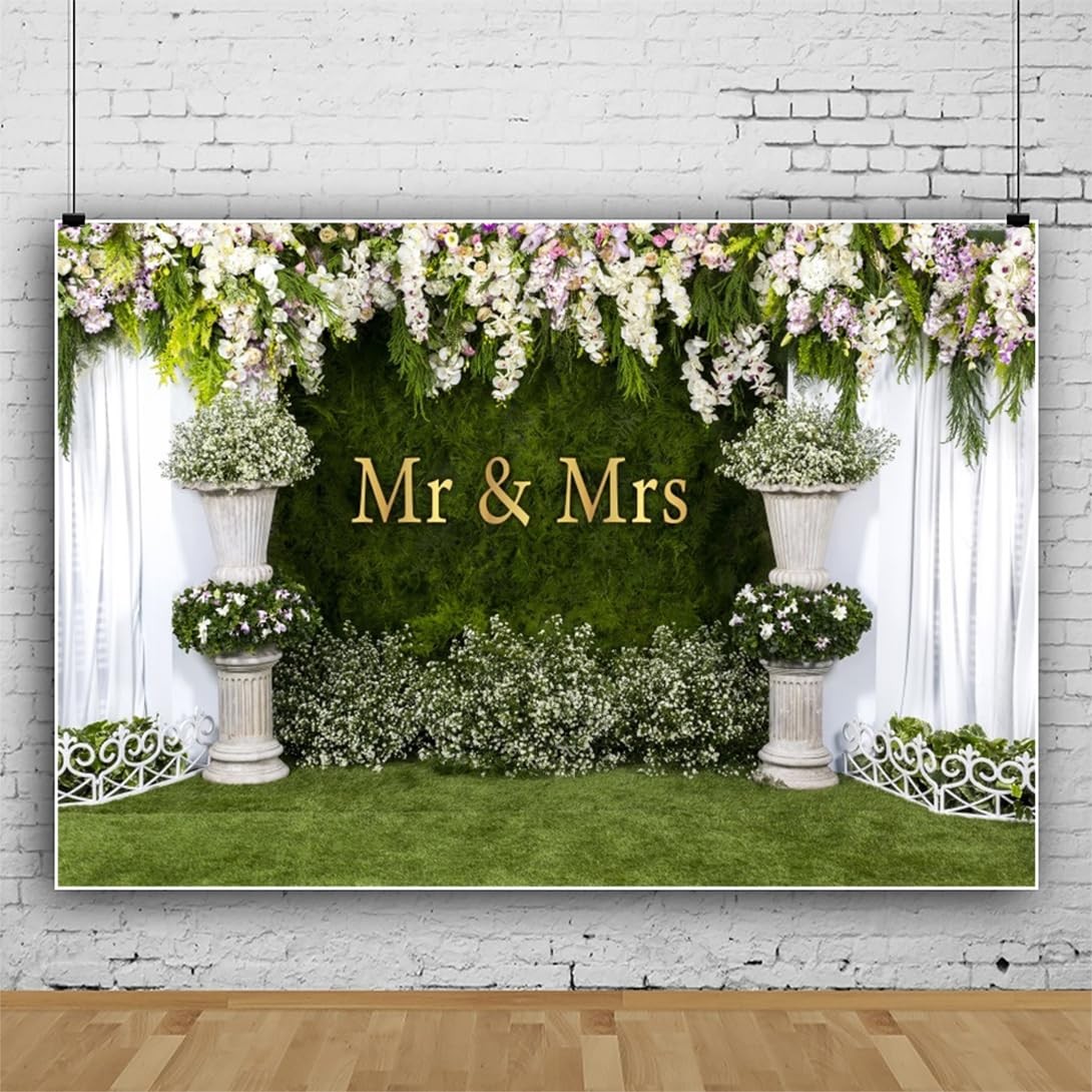10x8ft Wedding Arch Flower Backdrop Mr To Mrs Engagement Photo Background