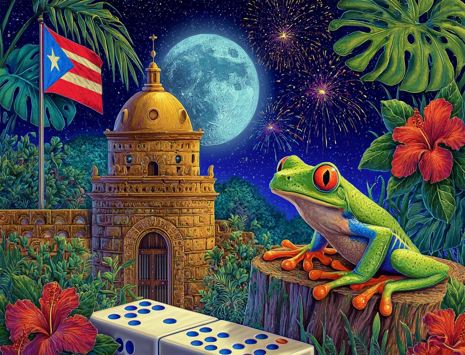 10x8ft Puerto Rico Coqui Frog Backdrop Banner for Puerto Rican Festival Party
