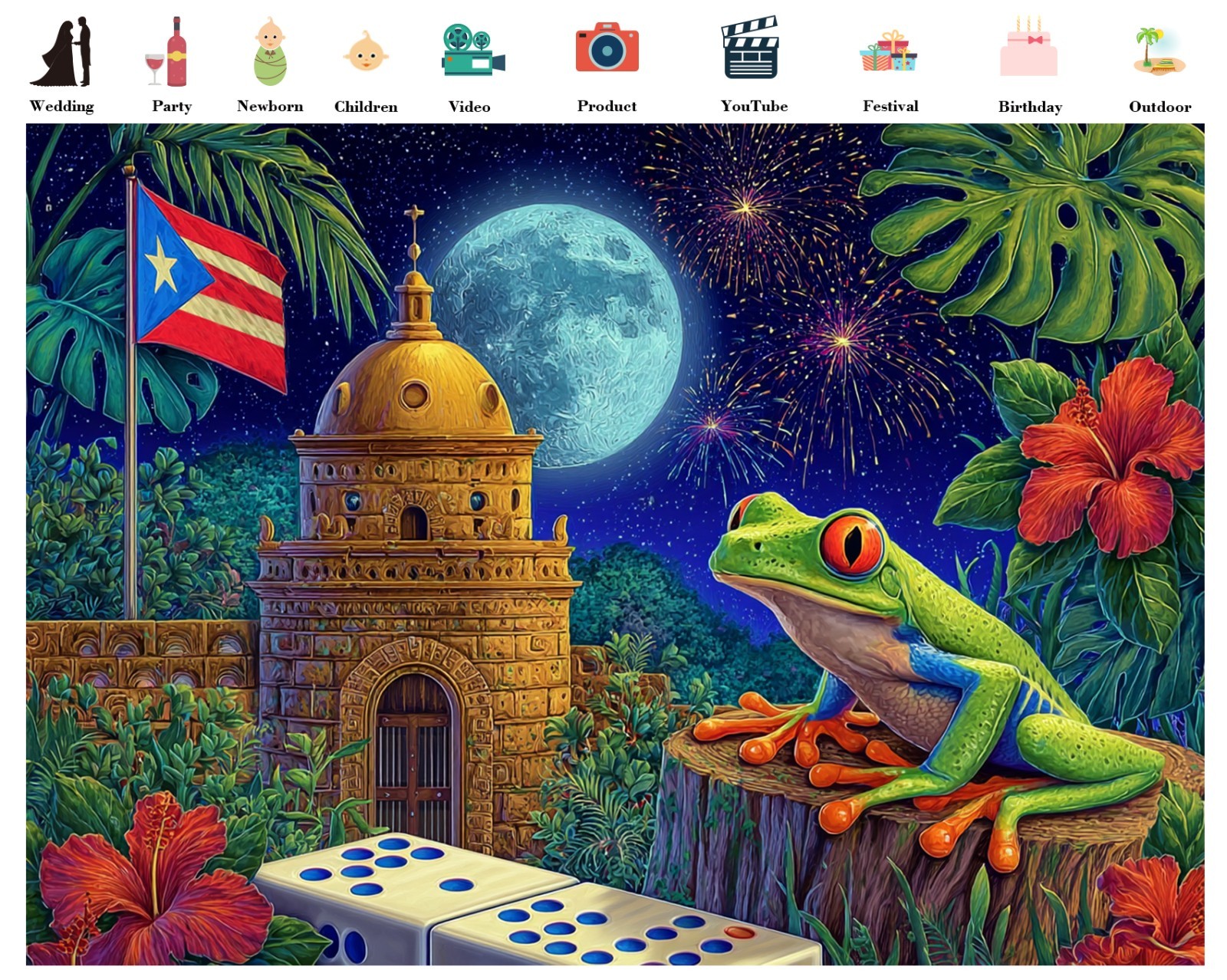 10x8ft Puerto Rico Coqui Frog Backdrop Banner for Puerto Rican Festival Party