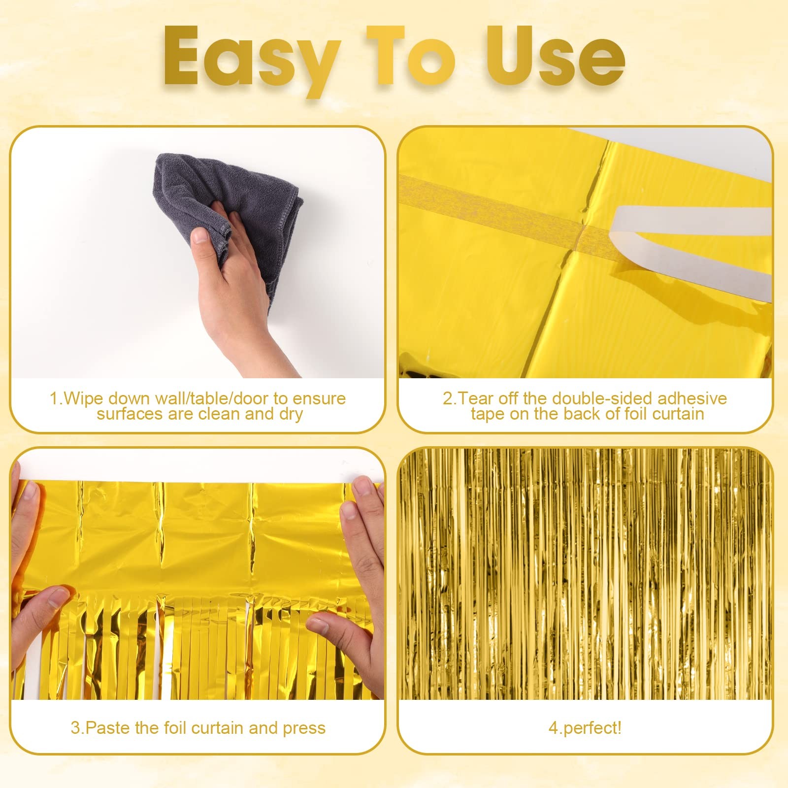 3 Pack 3.3×8.2 Ft Gold Foil Fringe Backdrop Curtains Tinsel Streamers 2025 Party