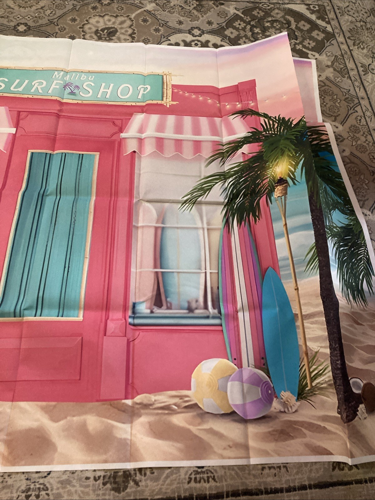 Summer Malibu Surf Shop Beach Backdrop Tropical Flower Palm Ocean Birthday 58×40