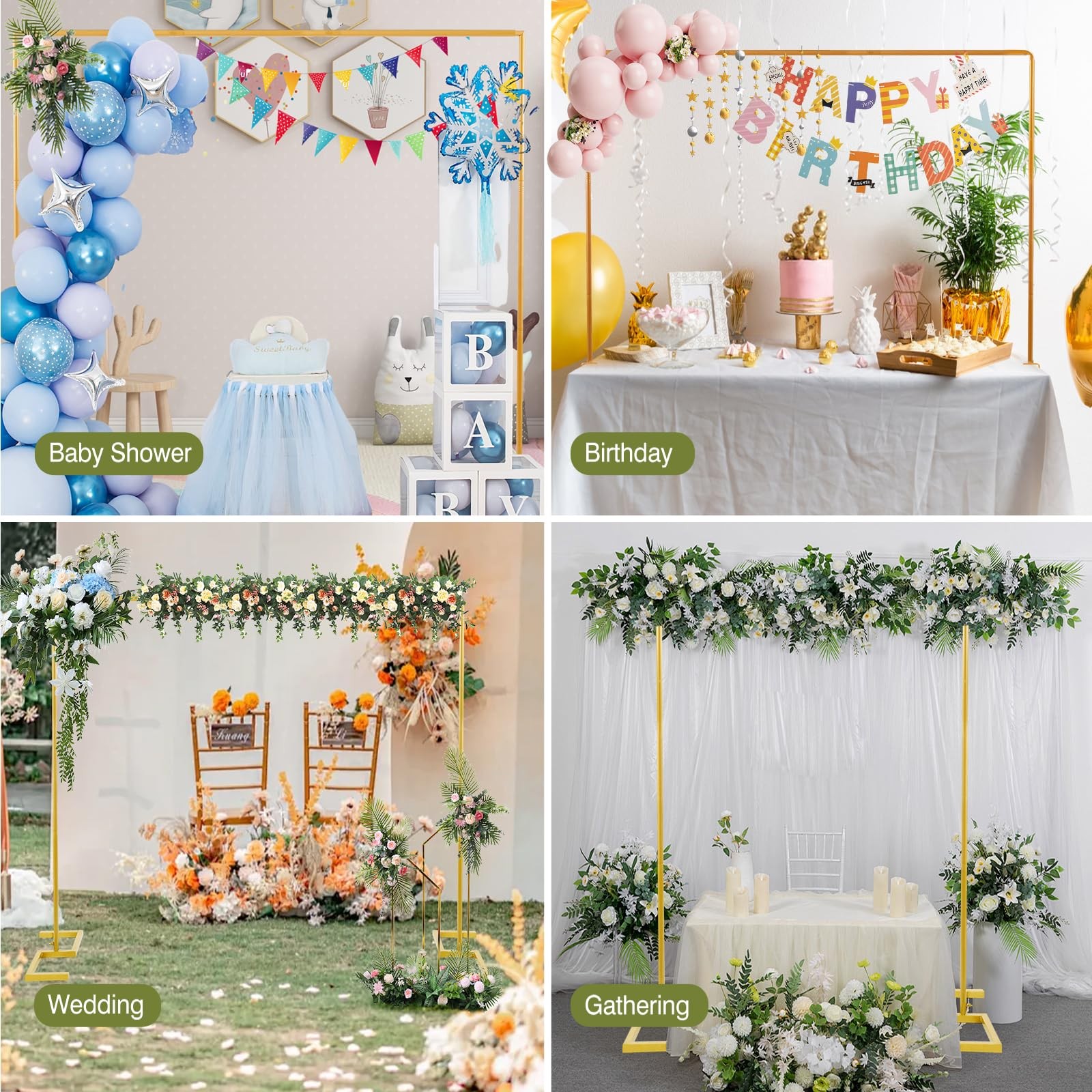 8.2FT x 8FT Backdrop Stand Heavy Duty with Base, Gold Portable Adjustable Pip…