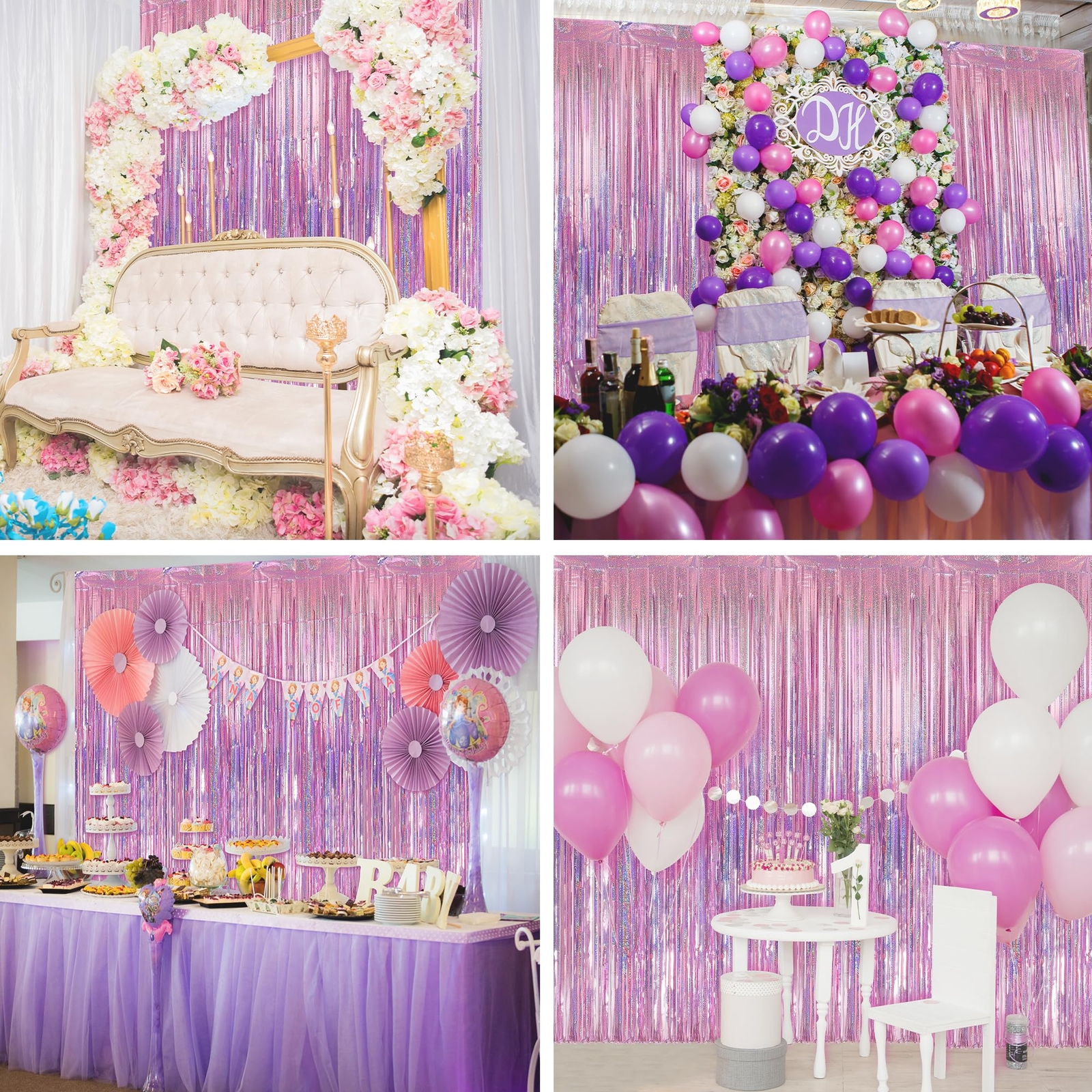 3 Pack 3.3×9.9 ft Pink Foil Fringe Backdrop Curtain Streamer Birthday Party