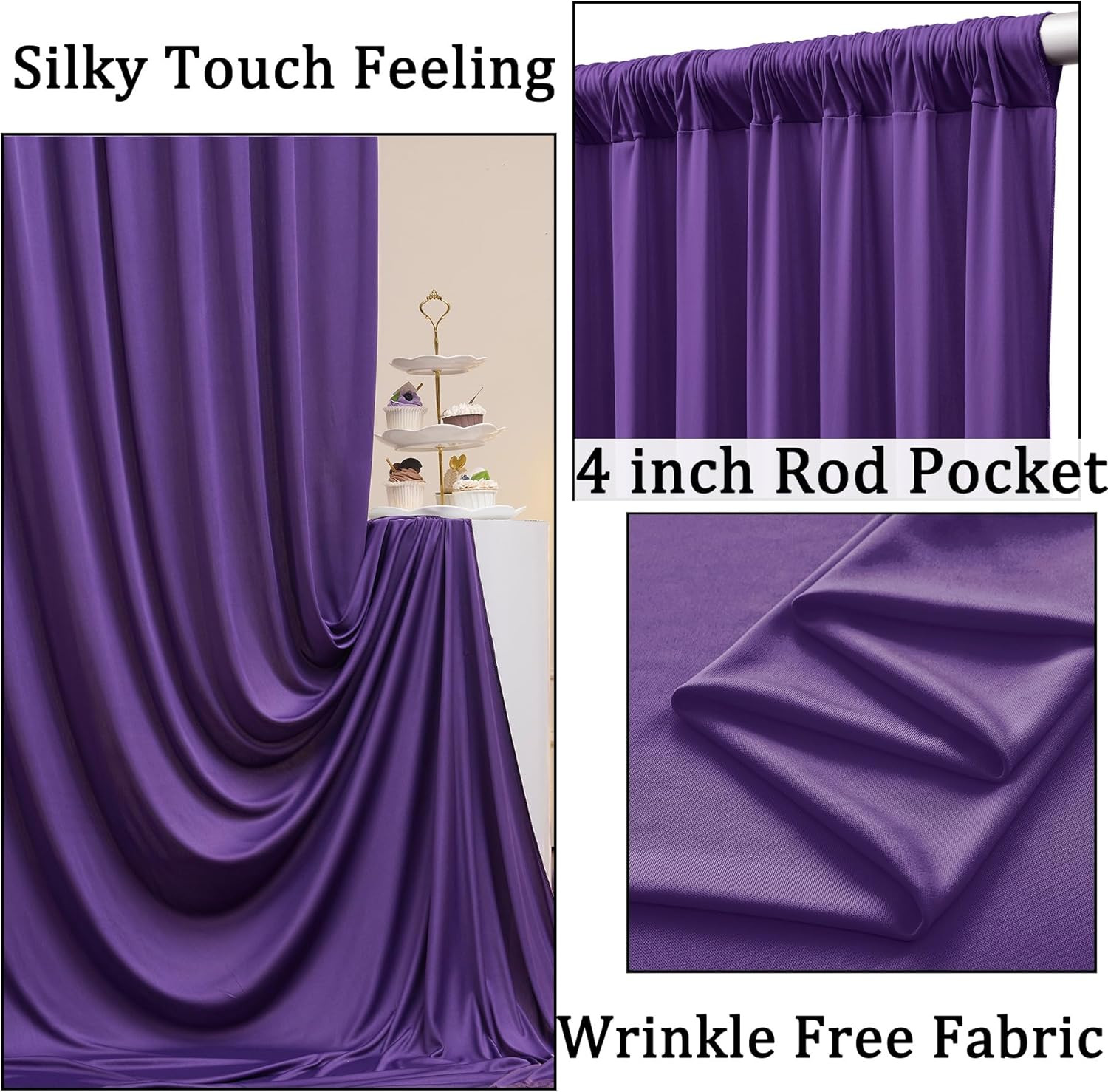 10Ft X 10Ft Wrinkle Free Purple Backdrop Curtain for Parties, Polyester Backdrop