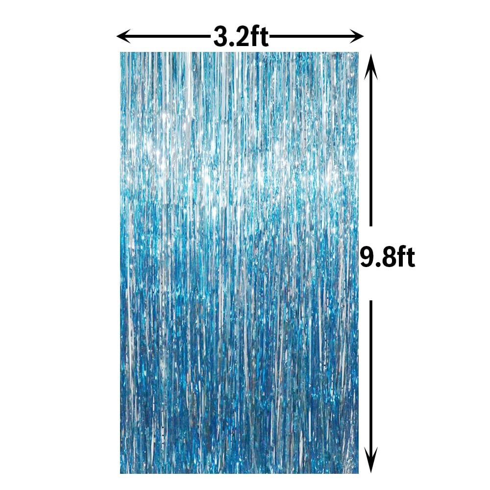 1 Pack Light Blue Tinsel Foil Fringe Curtain, 3.2×9.8 ft, Photo Backdrop