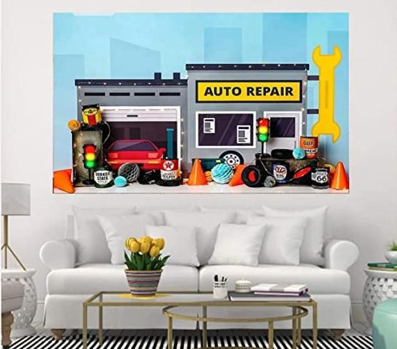 Auto Repair Shop Boys Birthday Party Photography Backdrop Automobile 8ft×6ft
