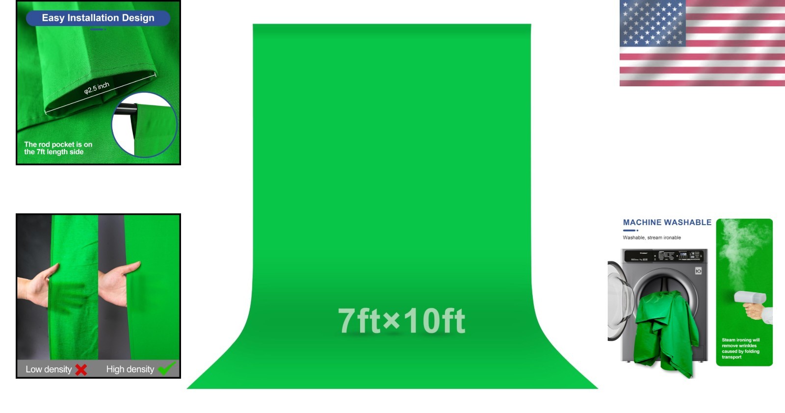 Green Screen Photo Backdrop 7×10 Feet Polyester Fabric for Editing and Streaming