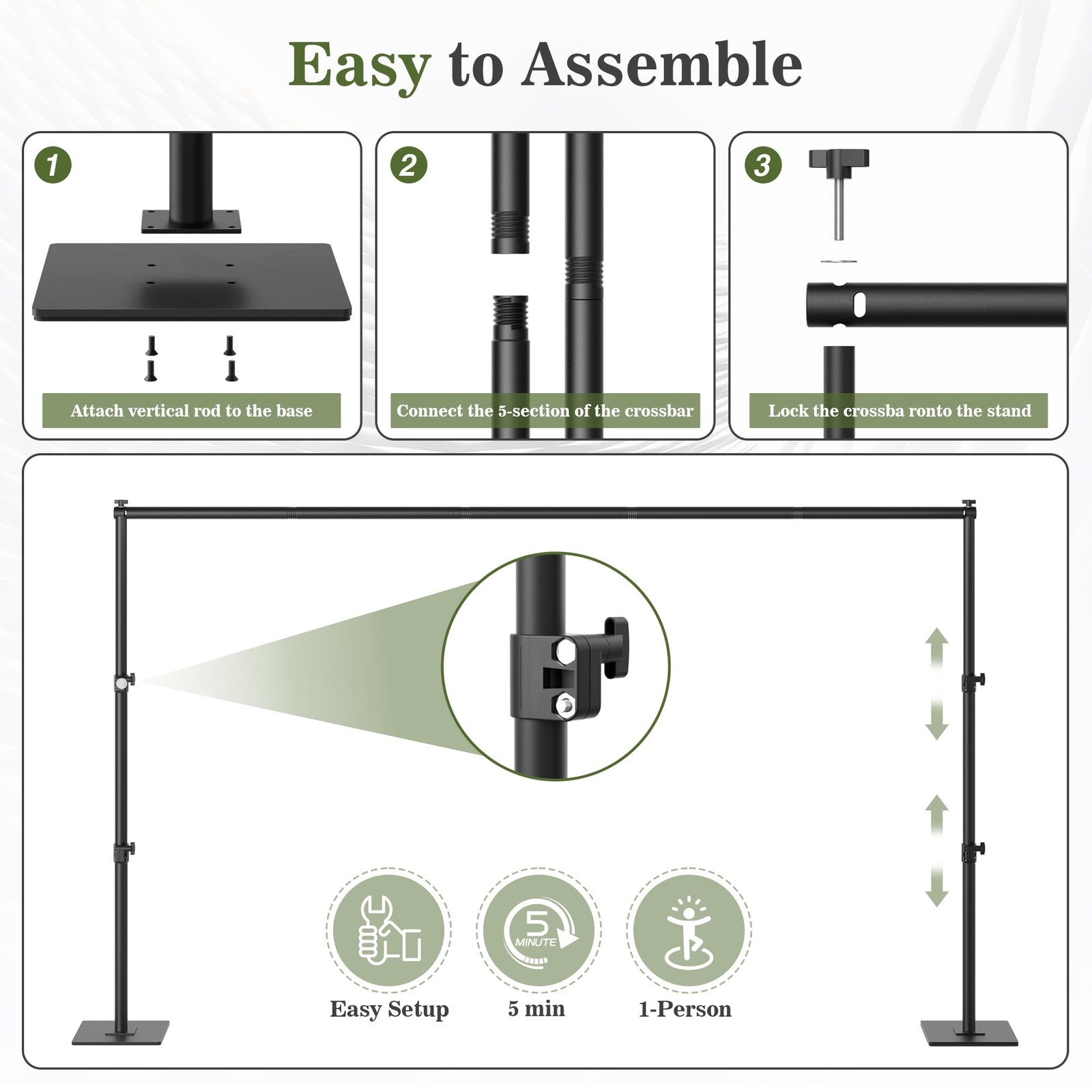Square Backdrop Stand 6.5×10 ft, Adjustable Photo Backdrop Stand Kit, Heavy D…