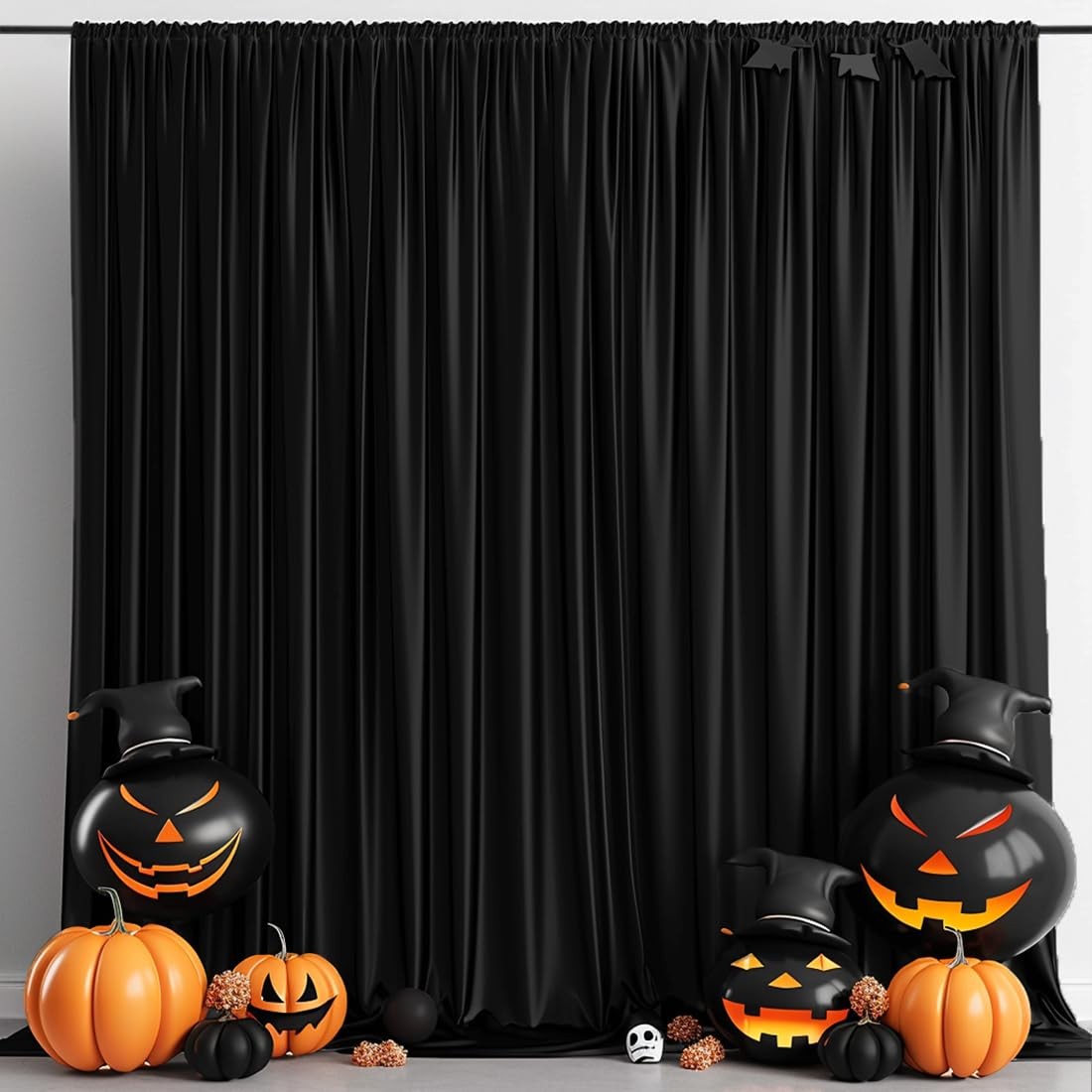 10X7Ft Wrinkle Free Black Backdrop Curtain for Parties Soft Fabric Drapes Weddin
