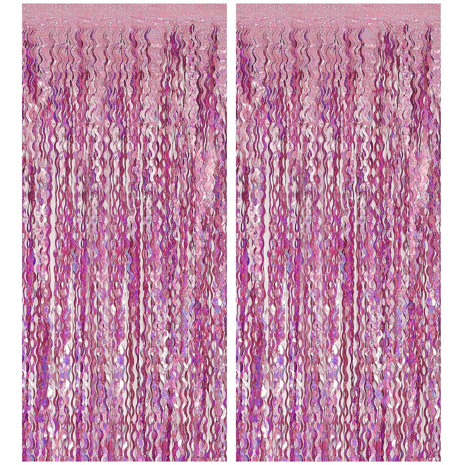 Pink Streamers Fringe Backdrop Party Decorations Tinsel Foil 2 Pack,