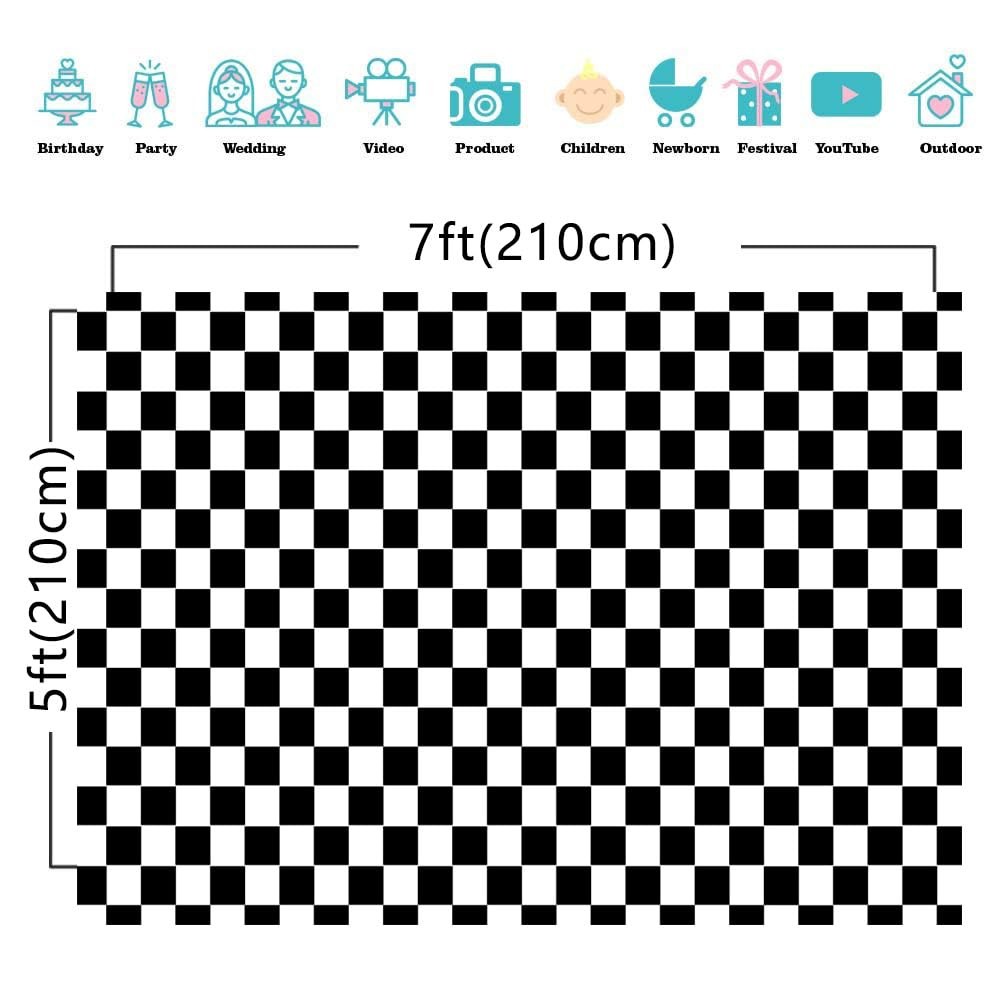 7x5Ft Black And White Checkerboard Theme Photography Backdrop Kids Party Decor