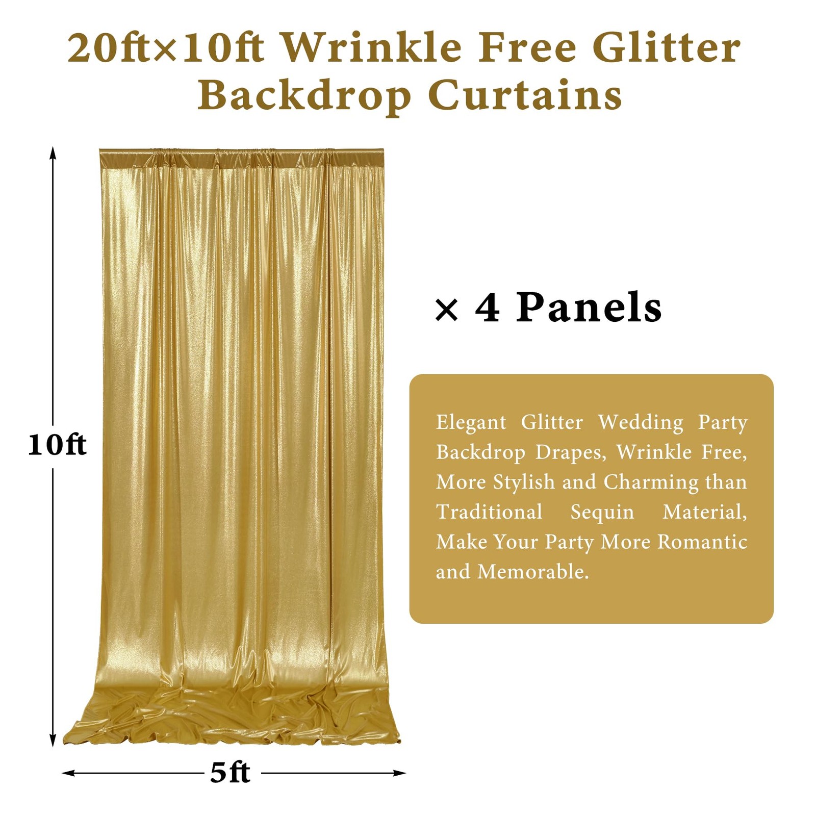 Thick 20 ft x 10 ft Gold Sequin Backdrop Curtain for Parties, Free Glitter Ph…
