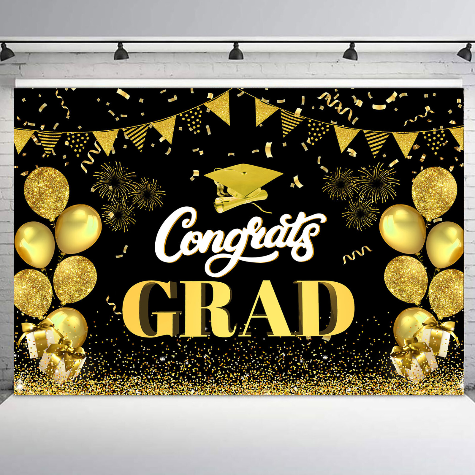10x8ft Balloon Black and Gold 2024 Graduation Photo Background Studio Props