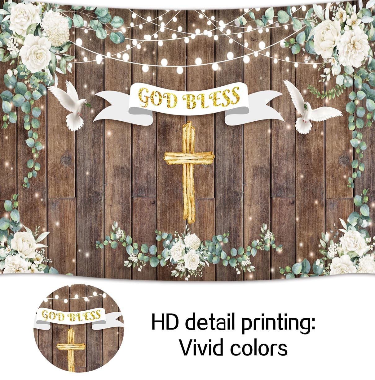 7×5 Ft God Bless Photo Backdrop Mi Primera Comunion First Holy Baptism Prop