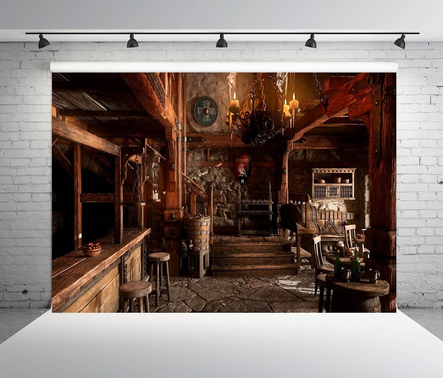 7X5Ft Fabric Medieval Tavern Backdrop for Photography Wooden Interior