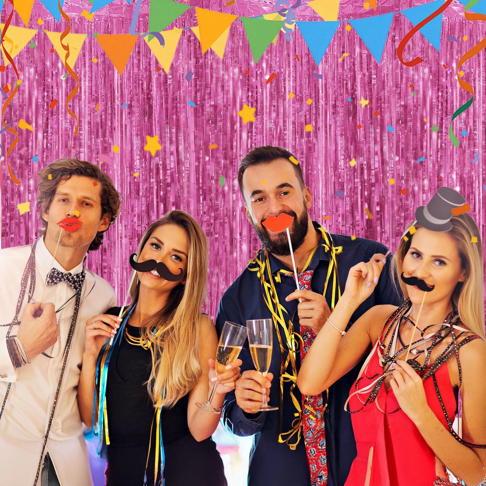 1 PC 3.28 x 6.56 Ft Metallic Foil Fringe Curtains Streamer Photo Backdrop