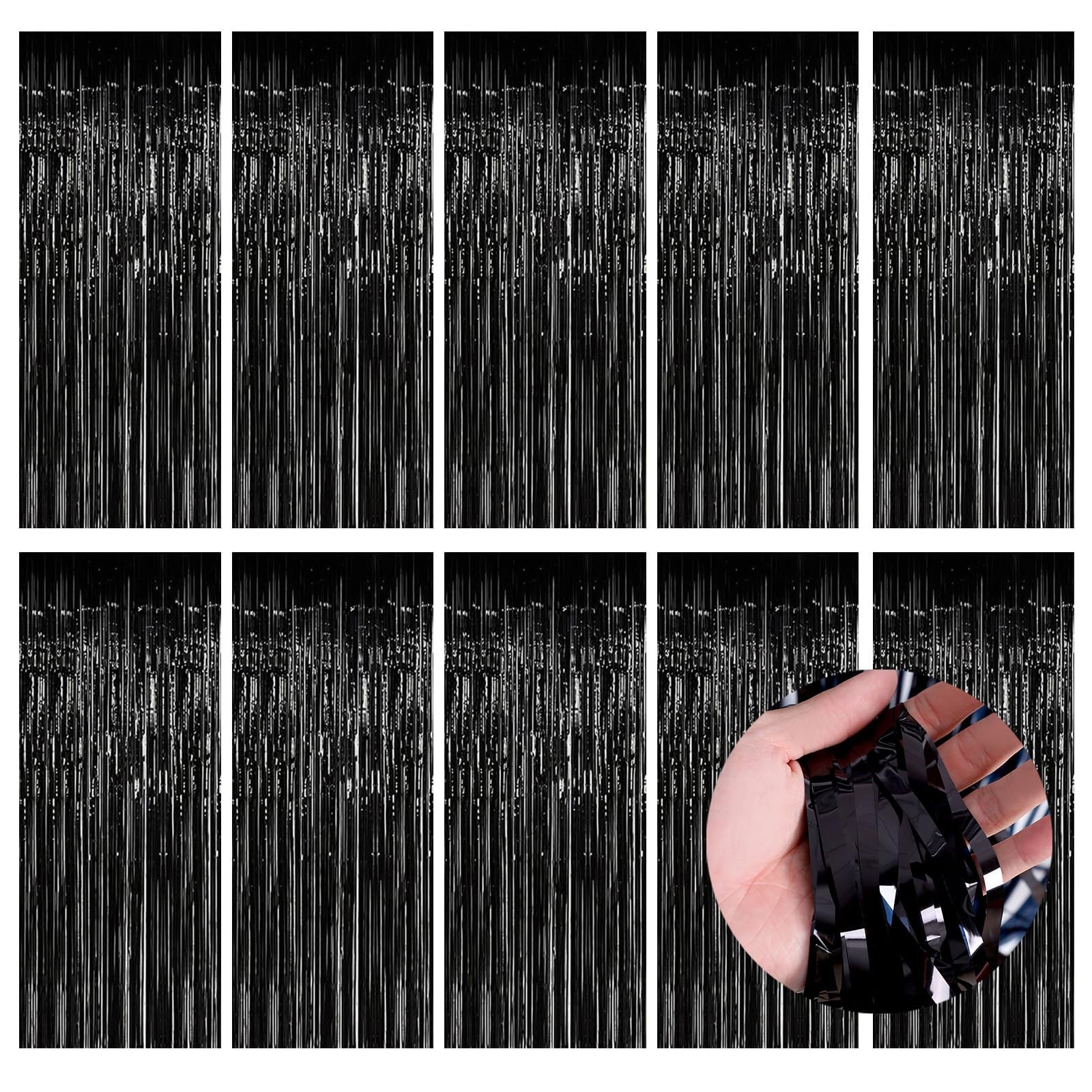 Streamers Party Decorations 10 PCS Black Glitter Foil Curtain Backdrop Photo