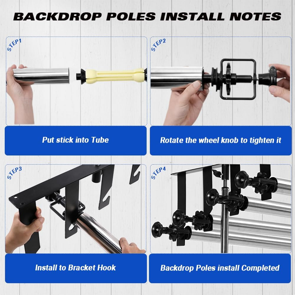 Photography Backdrop 4 Roller Support System, 118 Inch Stainless Steel Crossbars