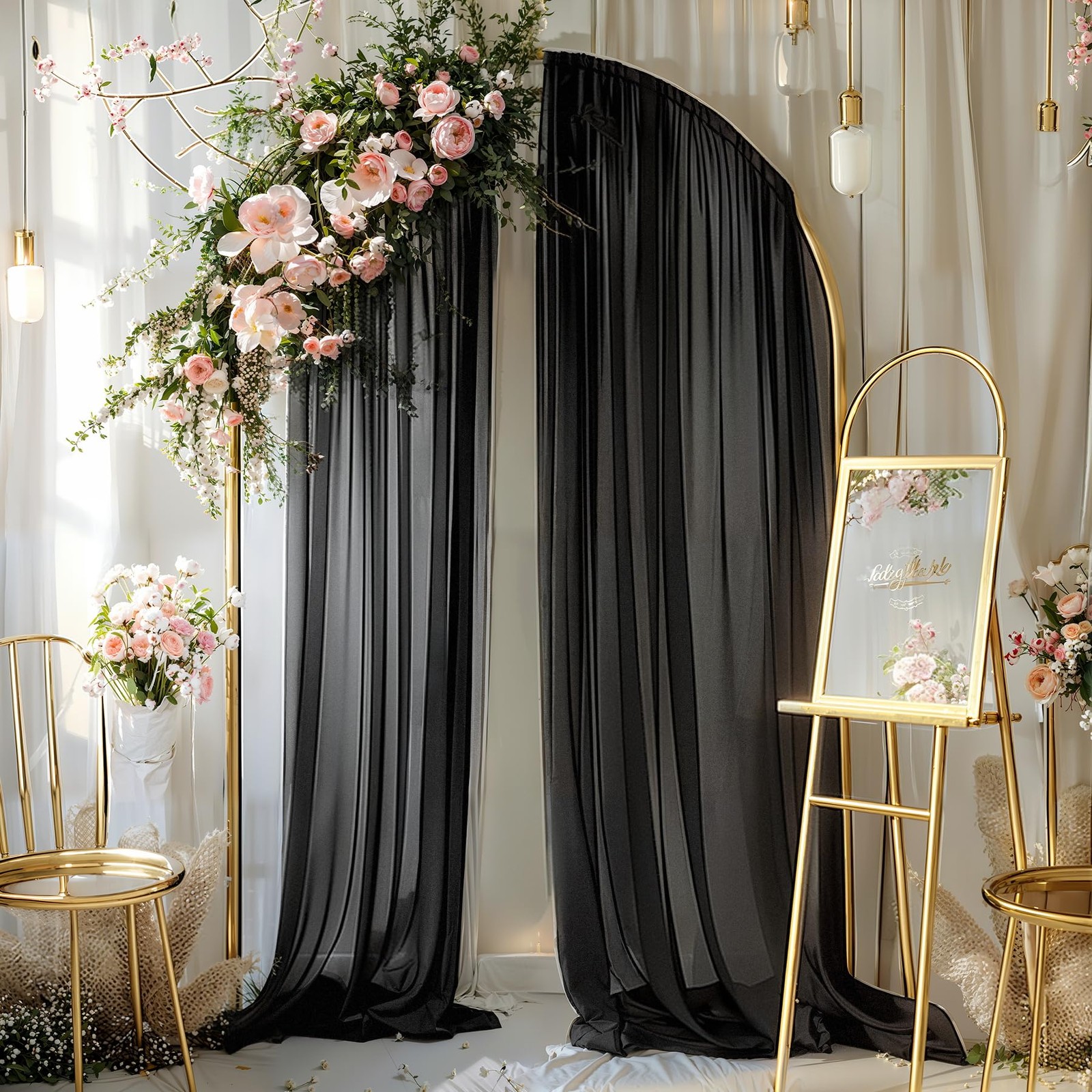 2 Panels Black Arch Draping Fabric, 30 Inch x 20FT, Sheer Backdrop, Decor