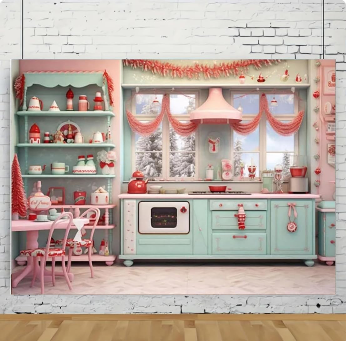 Winter Christmas Kitchen Photography Backdrop Indoor Window Photo 7×5 Ft