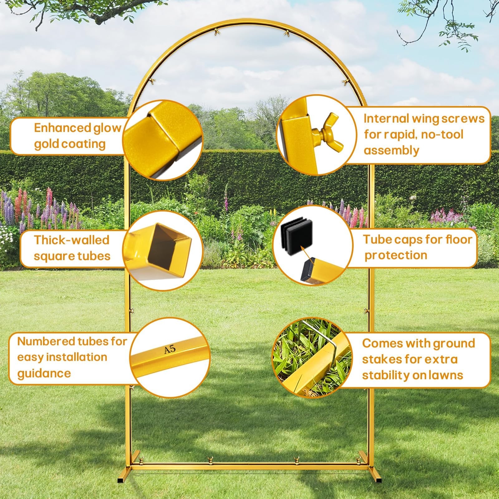 7.2ft Gold Metal Arch Backdrop Stand | Wedding, Baby Shower, Birthday Decor, Pho